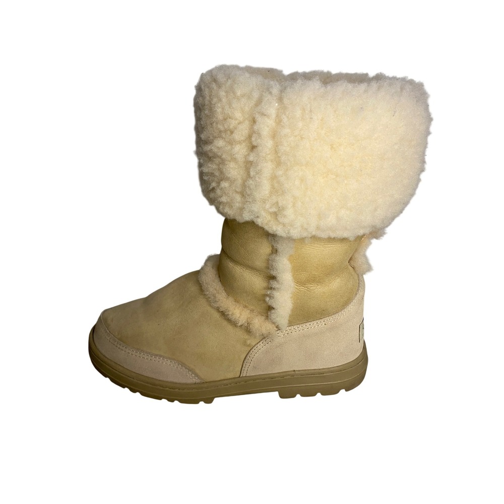 UGG Australia Womens Tall Shearling Sheepskin Boots Tan Sand Cuffed Fur Trim